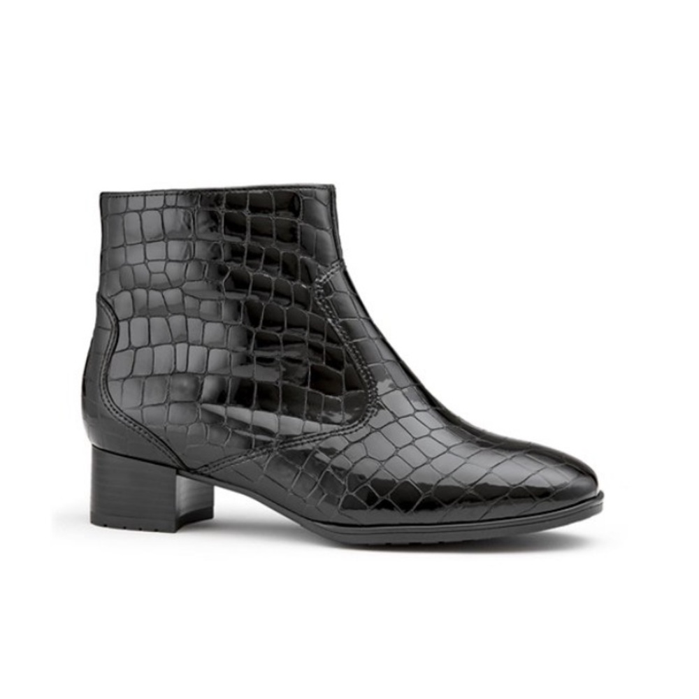 ara Black Guthrie Leather Ankle Boots Women’s Size 6 Snake Embossed Pattern NEW